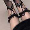 1Pair Sexy Mesh Fishnet Thigh High Stockings Jk Lolita Girl Long Socks Stockings Japanese Style Lace Bowknot Suspender Knee High Socks