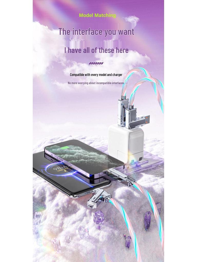 Four-in-One Luminous Fast Charging USB-C to Multi-Device Glowing Charger Cable