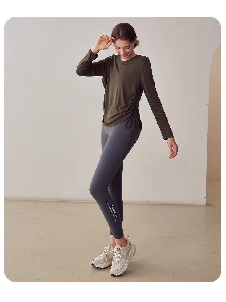 Women’s Slimming Long-Sleeve Yoga Suit - Loose Drawstring Casual Sports Top for Autumn and Winter Fitness, Pilates, and Training