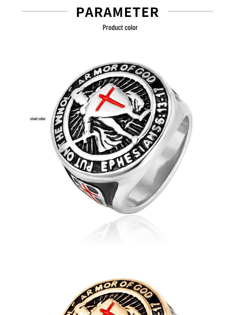 Vintage European-American Templar Cross Titanium Steel Ring