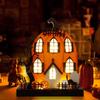 Pumpkin House Glowing Desktop Ornaments DIY Wooden Horror Ghost Pumpkin House with LED Light for Halloween Eve Party Decoration