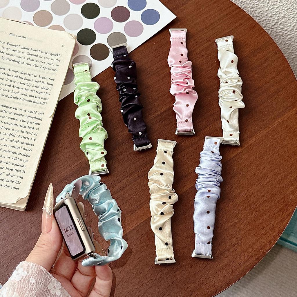 Cloth Scrunchie Strap for Huawei Band 11/ 11 Pro Wristband Polka Dots Fabric Elastic Watchband for Women Huawei Band 11 Bracelet