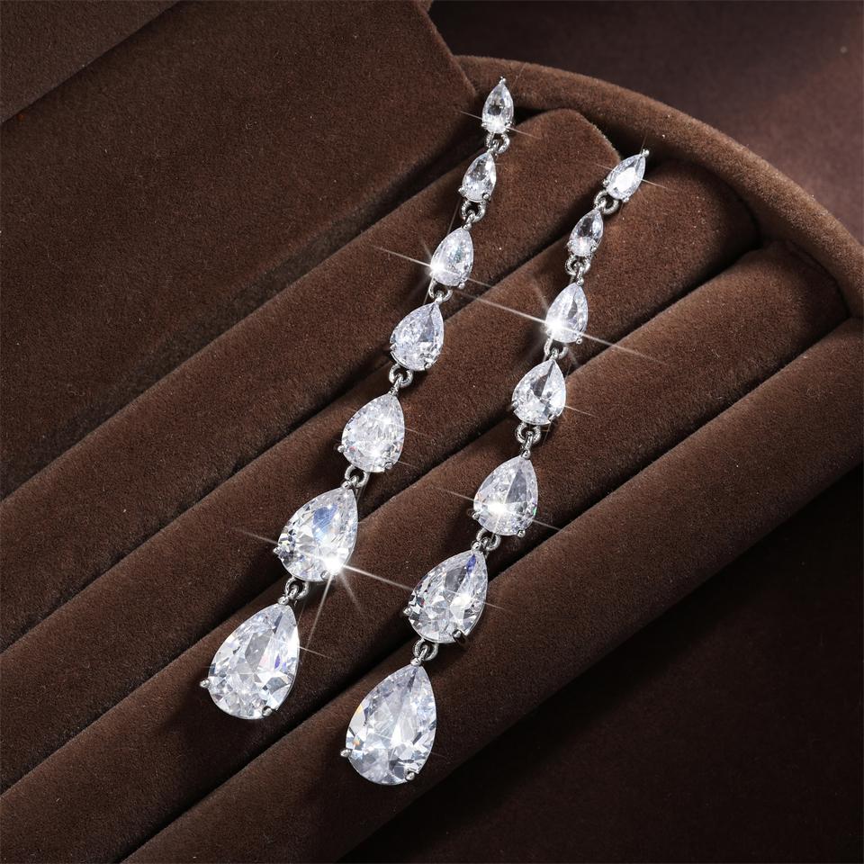 ZAKOL Gorgeous Water Drop Zirconia Long Dangle Earrings Women Sliver Color Shiny Zircon Crystal Bridal Earring Party Zircon