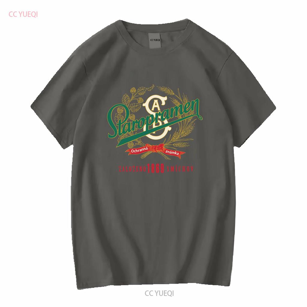 Staropramen Tschechisches Bier Abgenutztes Etikettenmuster T-Shirt vintage Gewaschenes Lässiges Oberteil Für Den Täglichen Gebrauch streetwear Grafik Stilvoll
