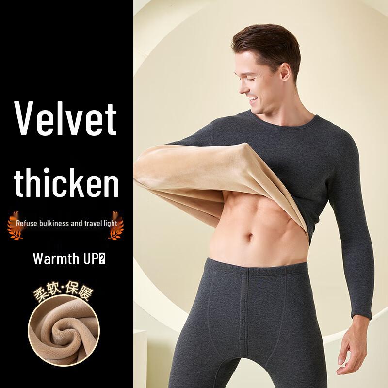 Yuzhaolin Men's Thickened Fleece Lined Thermal Underwear Set