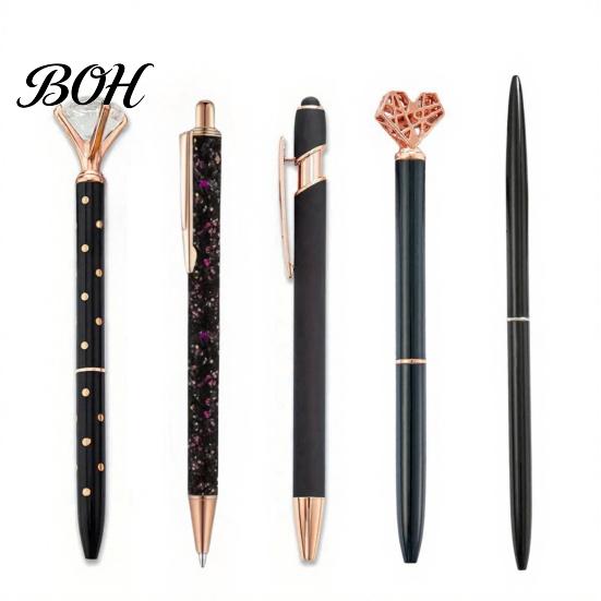 Shining Pearl Diamond Pen 5PCS Metal Ballpoint Pens, with Sparkling Rhinestone Decor, Professional Stationery Smooth Press Mechanism Writing Pen, for