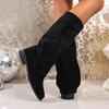 Women's  Suede High Knee Boots Chunky Heel Winter Long Boots Size 36-43 Wide Calf Comfortable Non-Slip European Style Shoes