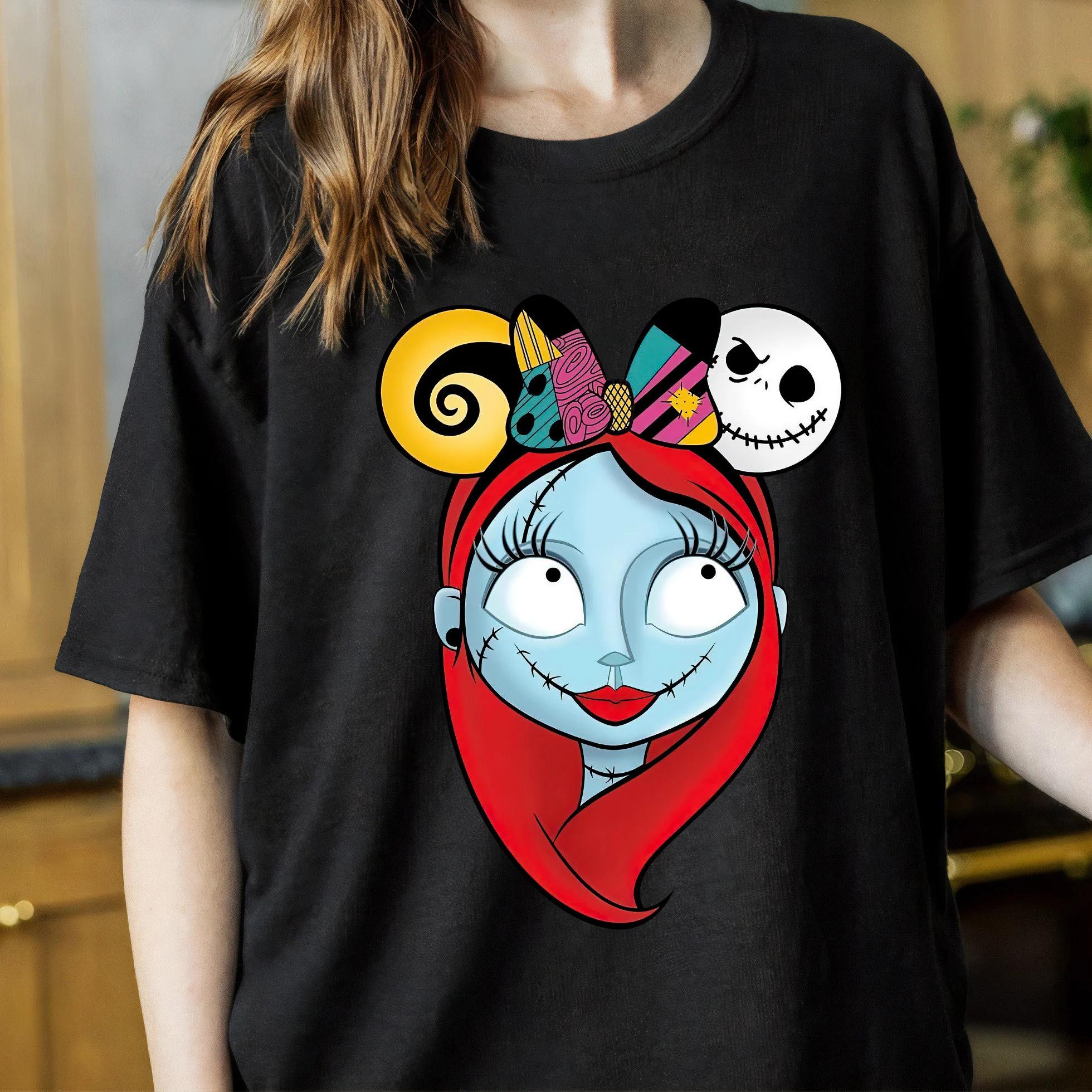 The Nightmare Before Christmas Sally Portrait with Jack Hair Bow TShirt Jack Skellington Halloween S