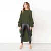 Women's Fashion Long Sleeved Irregular Chiffon Shirt Round Neck Trumpet Sleeves Shirt Solid Color Loose Office Blouse Elegant  Blouse