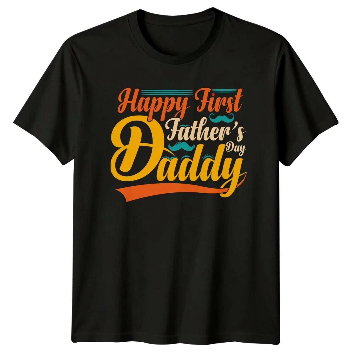 Happy First Fathers Day Daddy Mens T-Shirt New Dad Fathers Day Gift For Him L