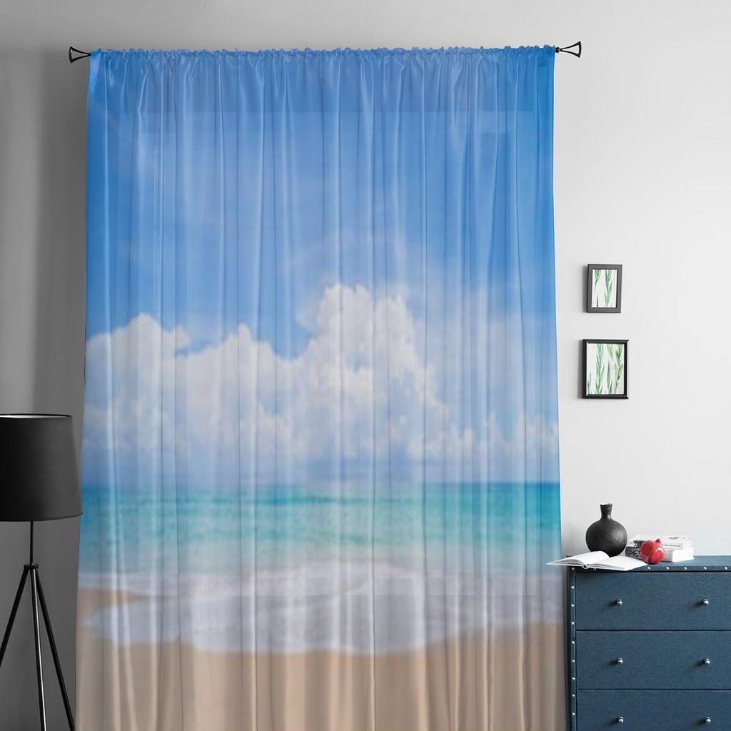Tropical Beach And Blue Sky Tulle Sheer Curtains for Living Room the Room Bedroom Kitchen Decoration Voile Organza Curtains