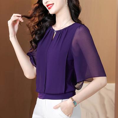 Summer Clothing Half Sleeve Chiffon Blouse Fashion Loose Women Solid Color Casual Pullovers Shirt