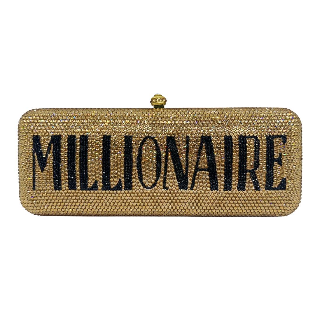 

WHTUOHEN Gold Crystal Diamond Clutch Bag Black Letter Rhinestone Evening Handbag for Wedding Party Bridal Dinner Long Purse 21.5cmX8.5cmX4.2cm