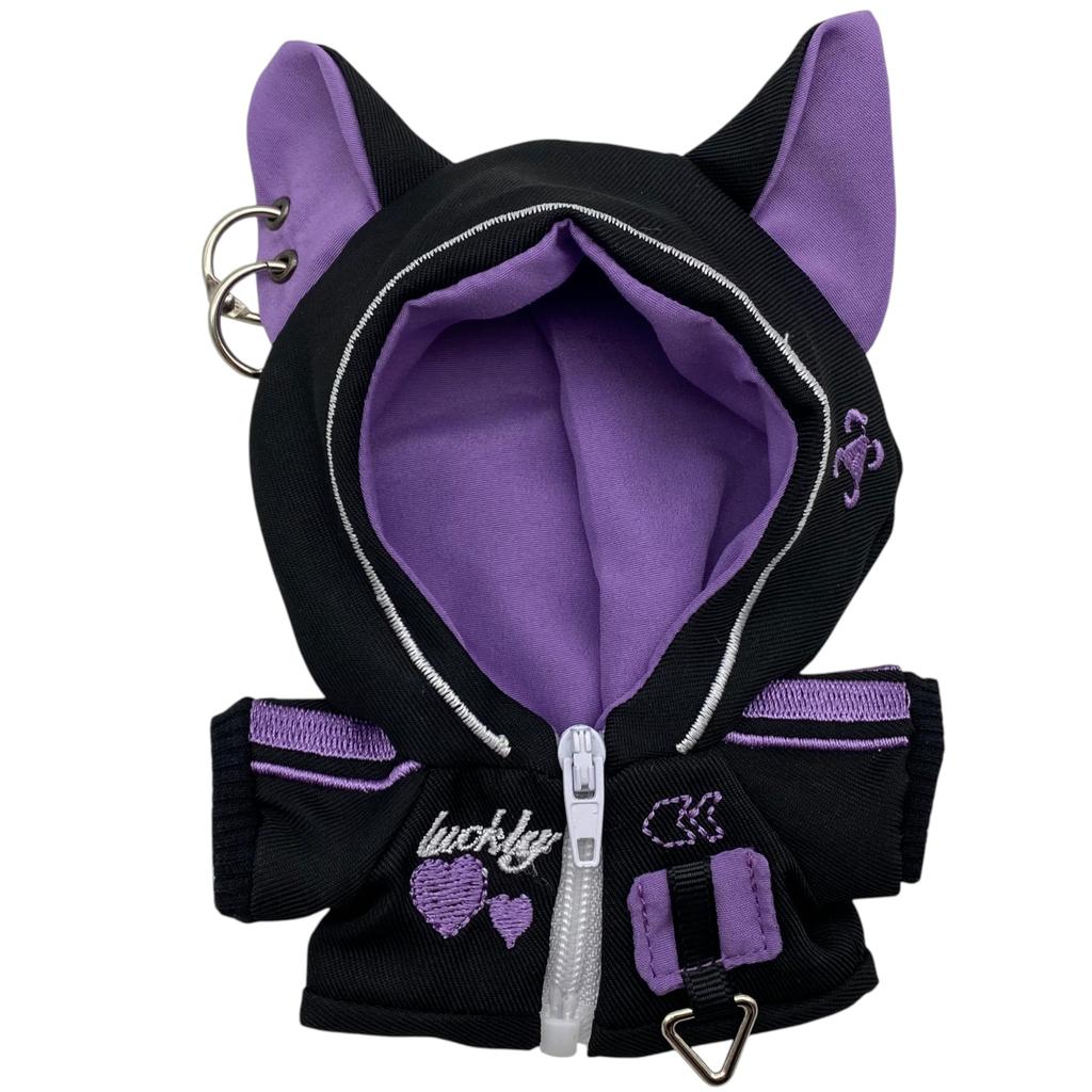 AXLUCE - Plush Clothes - Cat Ear Cyberpunk Hoodie - Plush Toy - Clothes - 10cm - Doll (Purple)