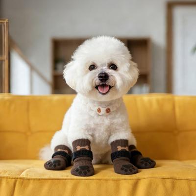 High Quality Anti-Slip Cozy Dog Socks Adjustable Band Strong Grip Noiseless Knitted Socks Cotton Anti-dirt Dog Paw Covers Indoor