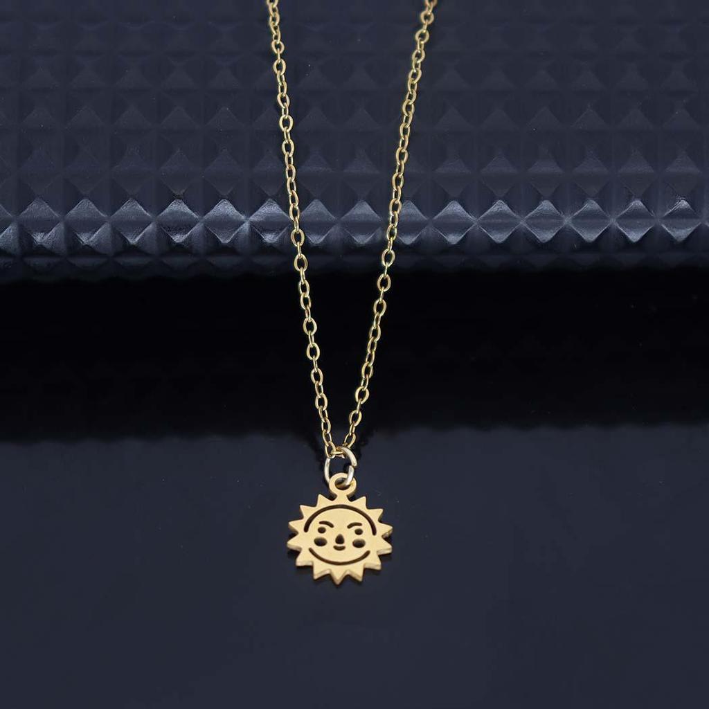Sun Smiley Face Stainless Steel Pendant Necklace - Personalized Versatile Clavicle Chain