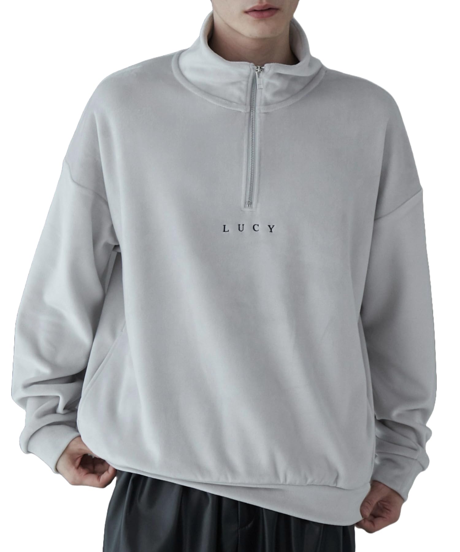 

WEGO Micro Shaggy Pullover Long Sleeve Simple Casual Oversized Korean Perfect for Fall and Size Light Gray One-Point Half-Zip Sweatshirt, T-Shirt,