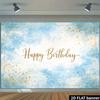 2D Elegant Watercolor Blue Happy Birthday Backdrop Banner Party Decoration