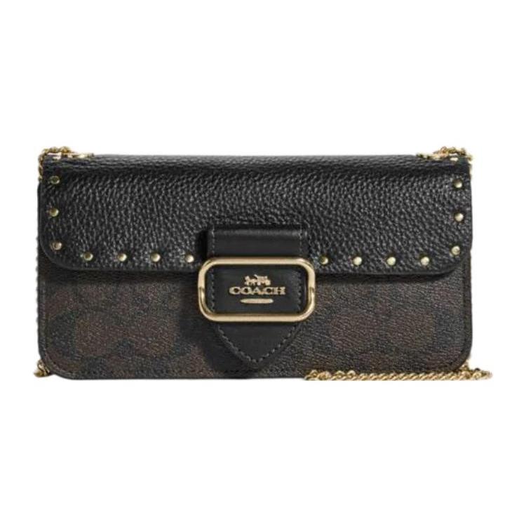 New COACH Cow Leather Detail Small Square Bag Shoulder Bag Crossbody Bag Small Size Women's Black CF474-IMOSN