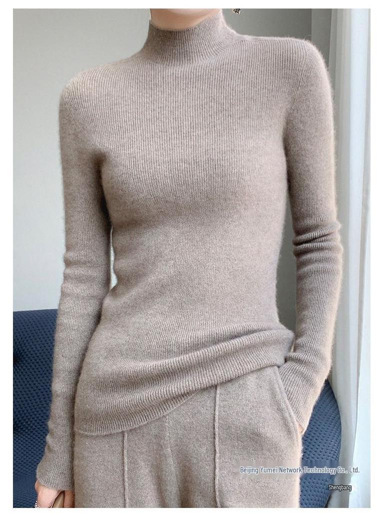 Women's Knitwear Sweater: Half-High Neck, Slim Fit Long Sleeve Top for Autumn/Winter