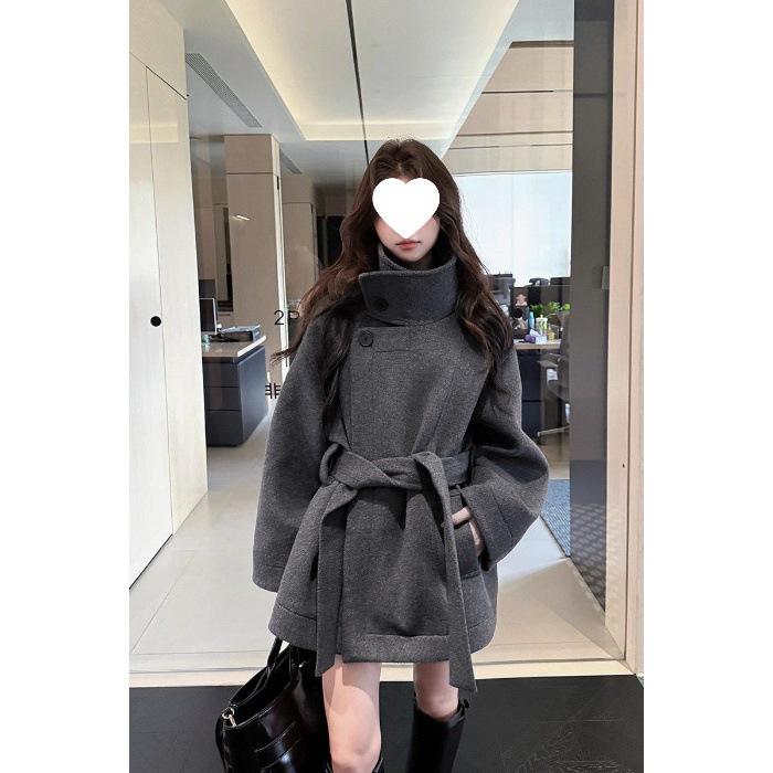 Women s 350g Beige Wool Stand Collar Coat - Retro, Loose Fit for Autumn/Winter M