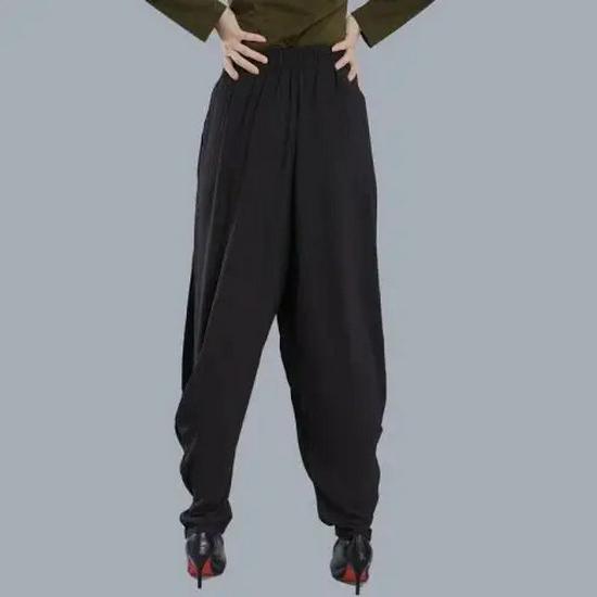 

Женские повседневные брюки гаремы с высокой талией 2025 - Весенне-летние, больших размеров, стройнящие, свободного кроя, брюки-фонарики 5XL чёрный