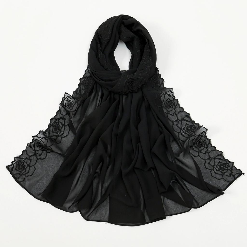 Malaysia Indonesian Embroidered Chiffon Headscarf Shawl Turban Head Wraps High-Quality Breathable Ladies' Scarf 75*180cm