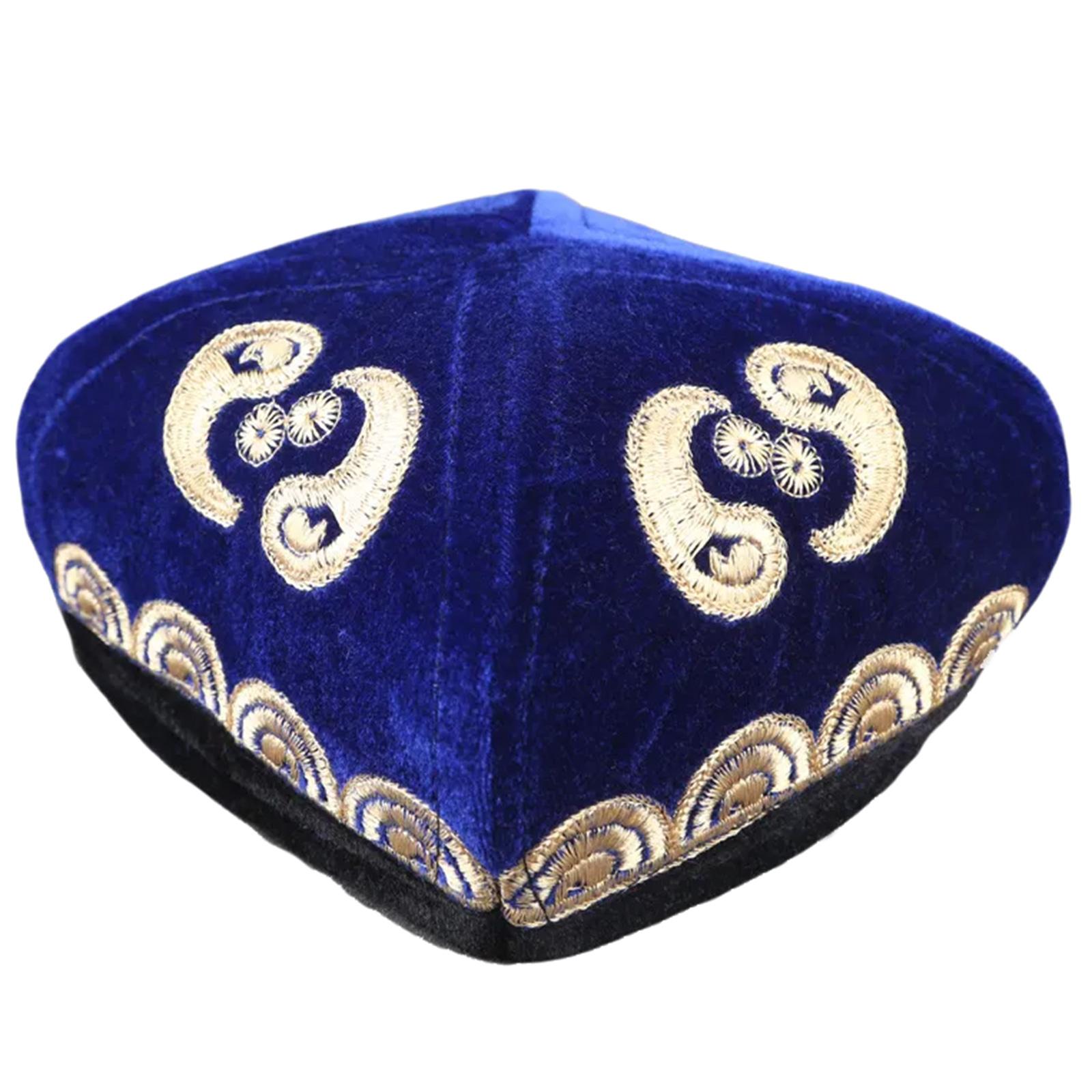 Регулируемый размер Бархатная шляпа Этническая Винтажная Вышивка Цветы Винтажная шляпа для культурного мероприятия королевский синий