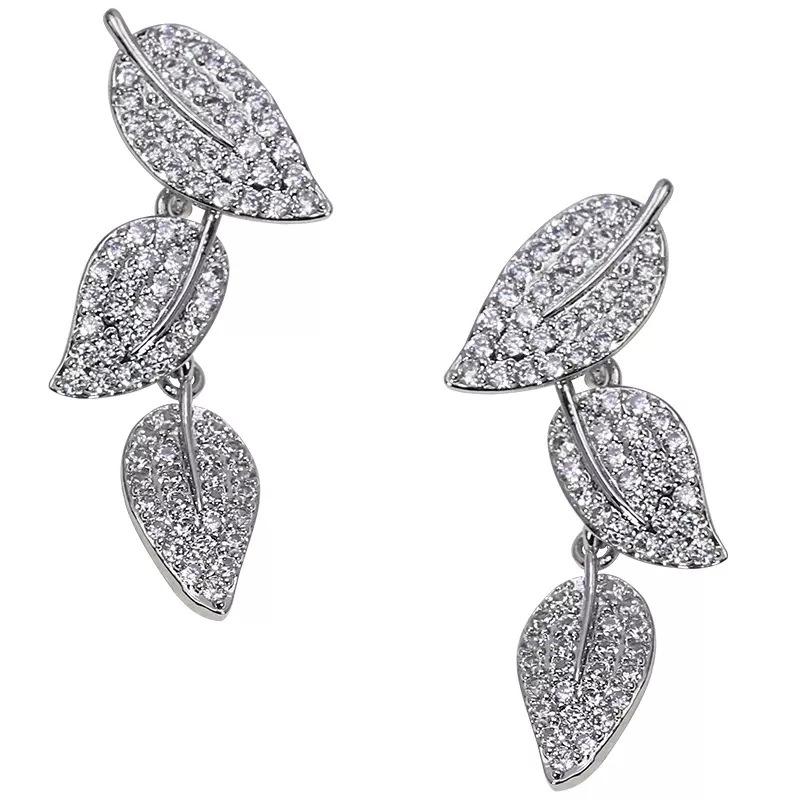 2026 New Zircon Forest Earrings Lightweight, Luxurious, Shining Leaf Zircon Personalized High End Zircon Accessories