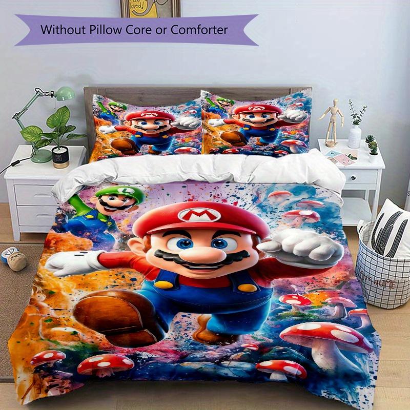 3pcs Super Mario Mushroom Cloud Adventure Bedding Set, Including 1 Quilt Cover and 2 Pillow Shams, Without Filling, Soft and Comfortable Home Bedroom