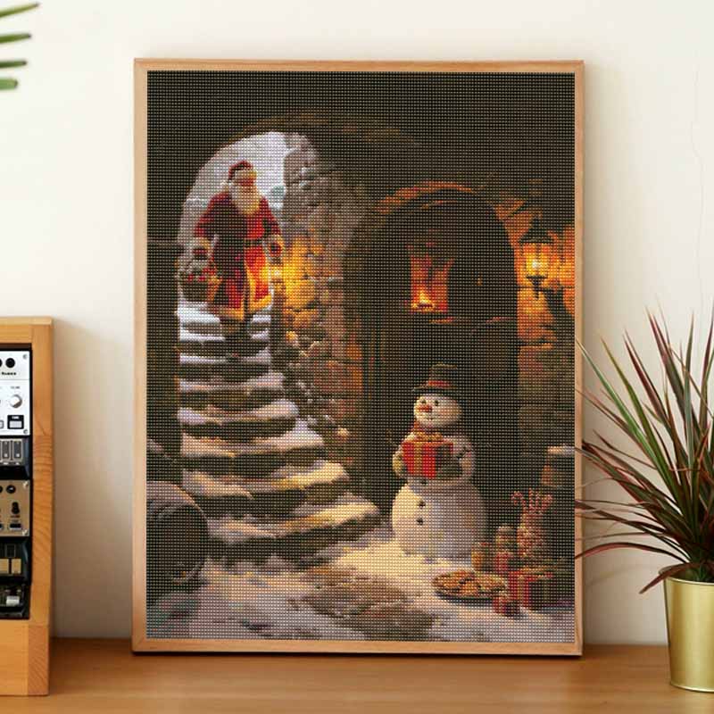 Full Drill Diamond Art Kit Christmas Snowman DIY Rhinestone Painting Canvas Creative Handmade Gift for Dog Lovers Holiday Home Decor