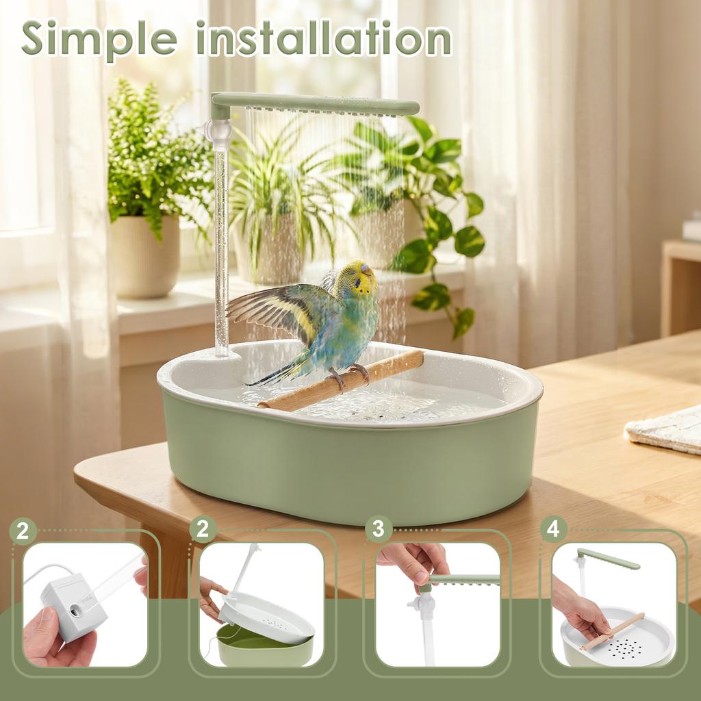 Pet Bird Bath Adjustable Water Flow Parrot Shower Fountain with Speed Control Valve and Quiet Water Pump Bird Cage Accessories