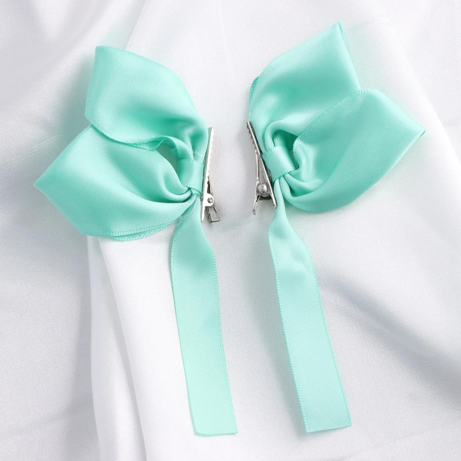 

2pcs/1set Sweet Bows Hair Clips Women Colorful Ribbons Ponytails Clip Girl Cute Headwear Fashionable Korean Style Hair Accessory зелёный