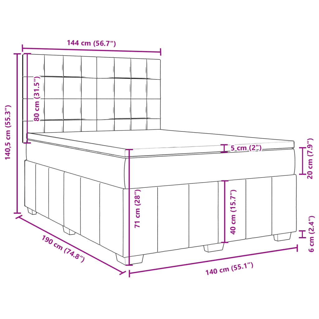 Box Spring Bed with Mattress Taupe 140 x 190 cm Fabric