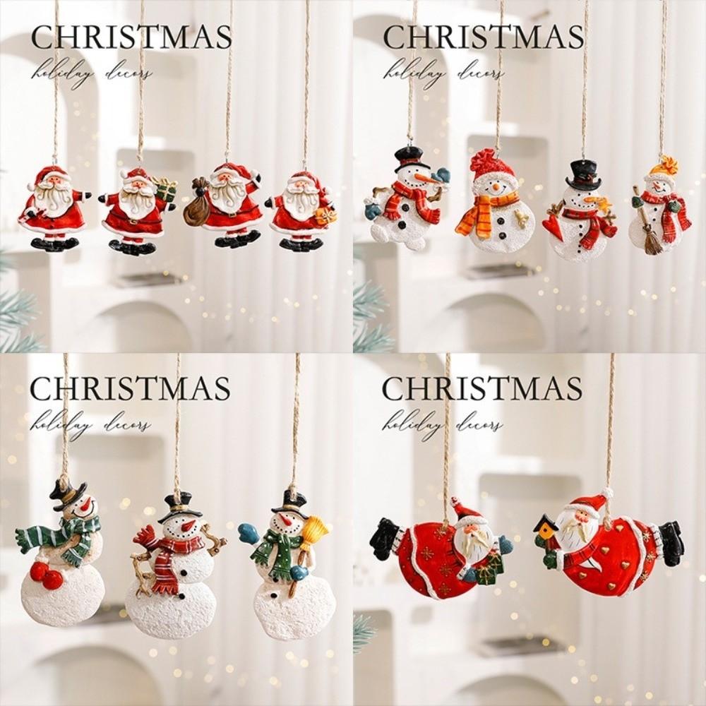 Retro Resin Christmas Tree Hanging Santa Claus Snowman Small Xmas Tree Ornaments DIY Christmas Decorations Party Supplies