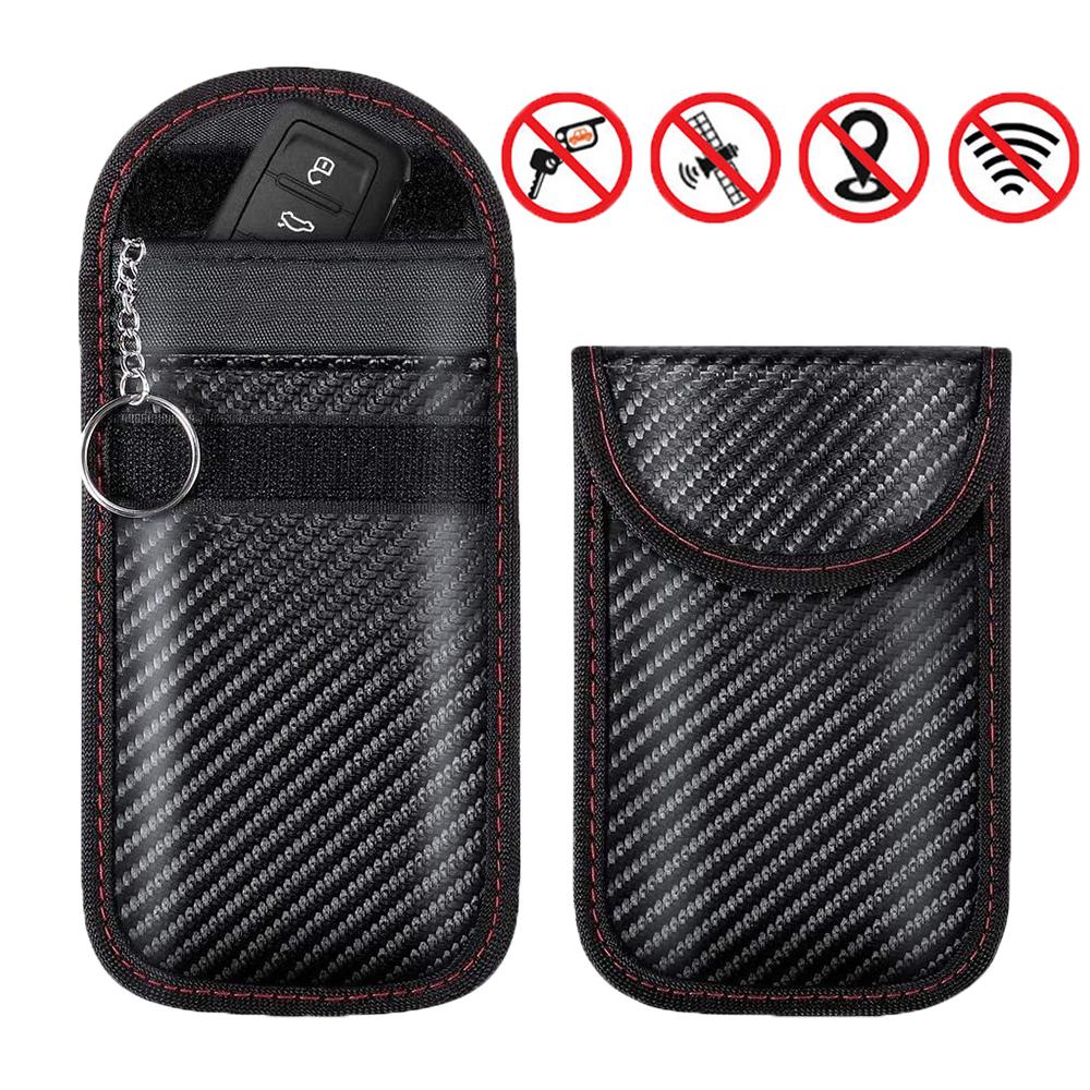 

2Pcs Car Key Signal Blocker Case Carbon Fibre Pouches Cage Fob Pouch Keyless RFID Blocking Bag Radiation Protection Anti-Theft China Mainland
