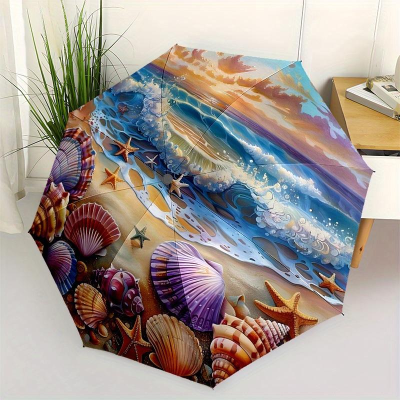 

1pc Seashells and Starfish Beach SceneUmbrella with Plastic Handle,Suitable for All Seasons Home Travel Outdoor UmbrellaB1726