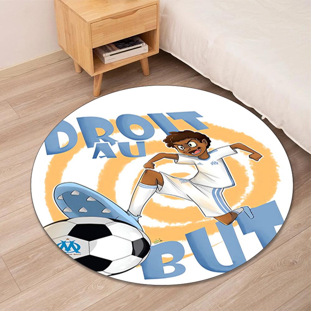 Olympique de Marseille Printed Round Rug Carpet Chair Rug Area Rug Entryway Doormats,for Office Chair Living Room Bedroom Kitchen Room.