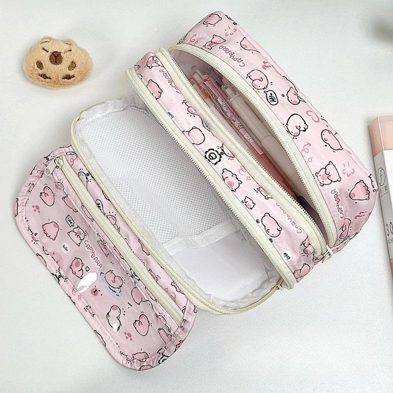 Pencil Bag Capybara Pink Transparent Large Capacity Cute Stylish Storage Pouch Student Portable Stationery Organizer