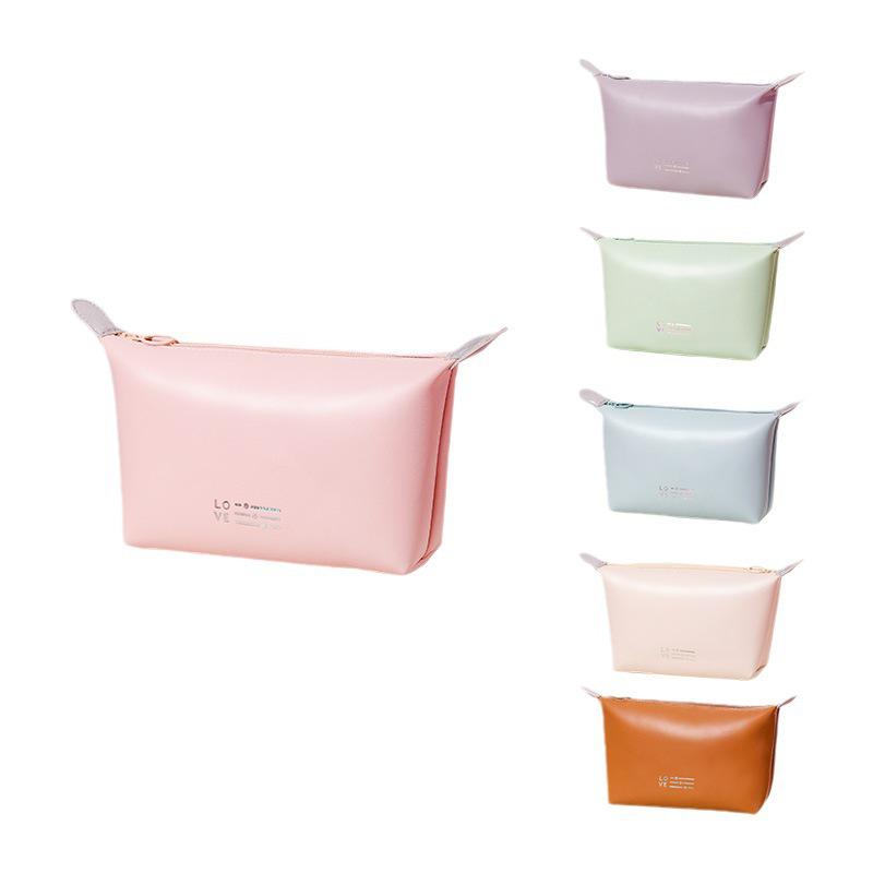 PU Waterproof Large Capacity Travel Makeup Bag - Simple, Fashionable, Portable Toiletry Organizer in Solid Colors