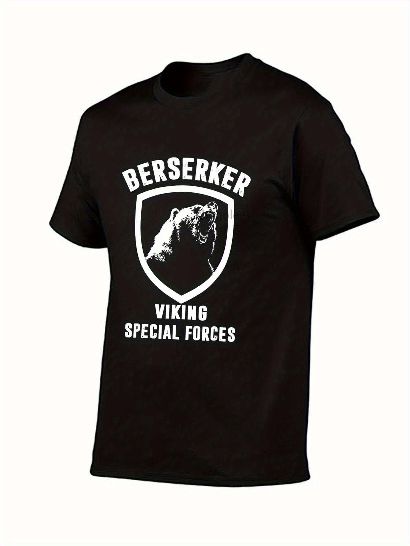 Berserker Viking Graphic T-Shirt - Black Casual Cotton Tee with Bold Red & White Design, Short Sleeve, Round Neck, Regular Fit for Men & Women, Comfor 3XL
