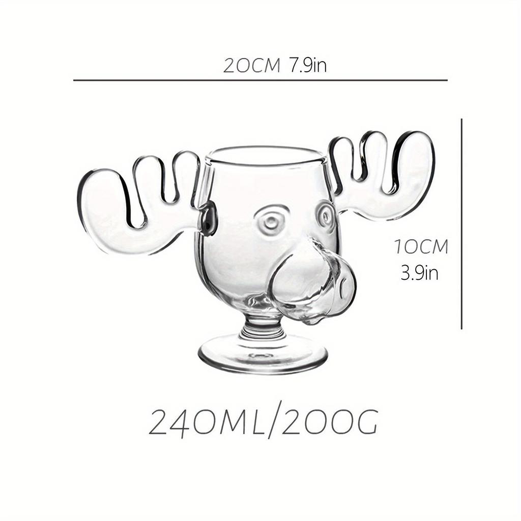 Christmas Glass Mug – Antler, Santa Claus, Reindeer Transparent Cups for Wine, Milk, Coffee Gifts