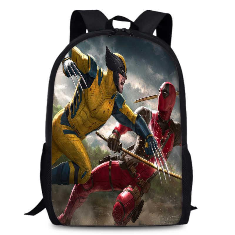 Deadpool Wolverine Backpack 15 Inch Anime Cartoon Lightweight Schoolbag