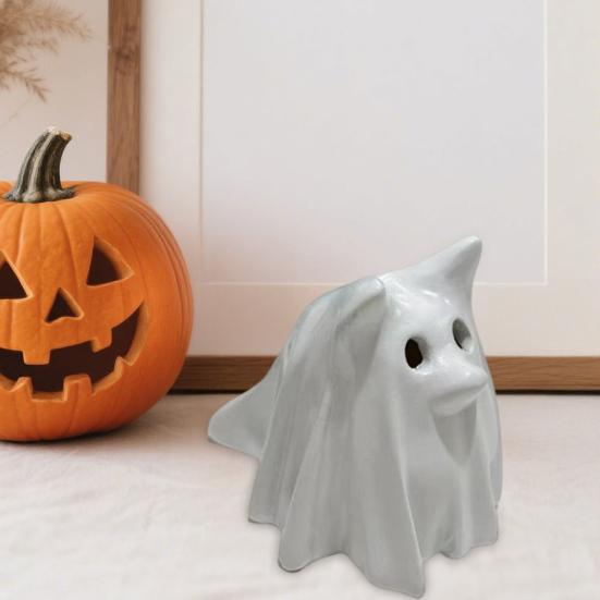 Halloween Ghost Animal Figurine Draped Ghost Dog Cat Statue Resin Spooky Tabletop Ornaments for Home Party Haunted House Decor