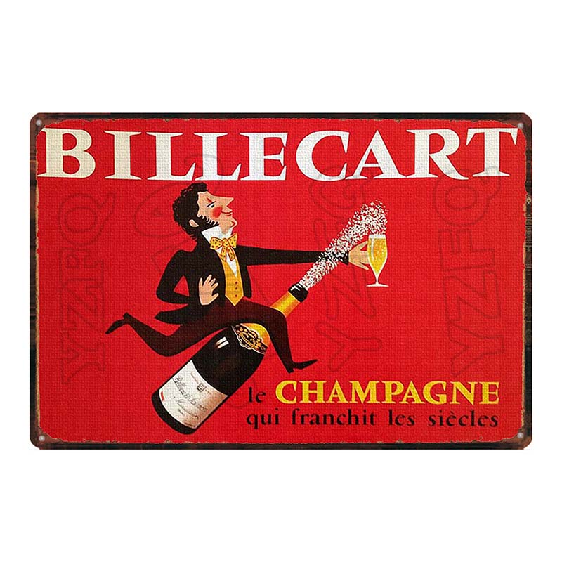 YZFQ Paris  Champagne Plaque Metal Vintage Wine Tin Sign  Travel Souvenir  Wall Bar Art Restaurant Home Decor 30X20CM DU-6307A