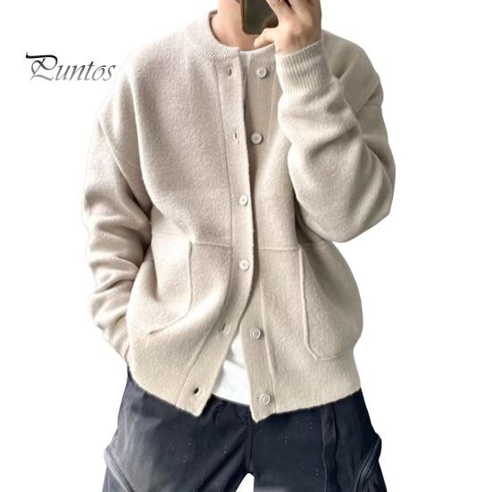 

Мужской трикотаж с круглым вырезом и длинными рукавами, однобортный однотонный кардиган, трикотажное пальто, свободная повседневная одежда, школьный свитер, куртка M абрикосовый