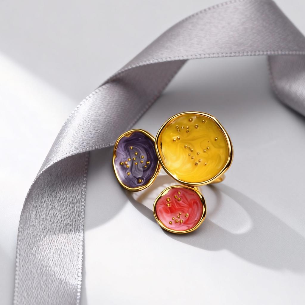 Vnox High End Painting Art Rings, Surface Stainless Steel Fill Enamel Design, Trendy Party Rings For Women