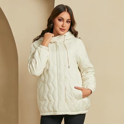 YISHENGSHUI New Spring and Autumn Women's Jacket Simple Medium-length Fashion Unique Splicing Hooded Design Women's Spring Jacket 23692