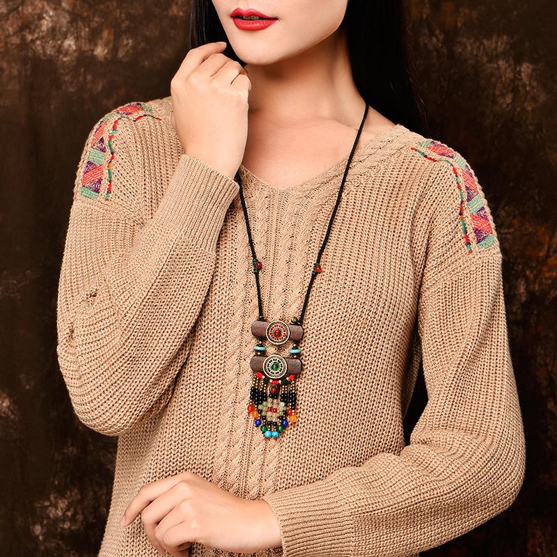 

Fashion Creative Gifts Jewelry Bohemian National Natural Stone Pendant Necklace Metal Tibetan Silver Color Chain Necklace Gifts 1