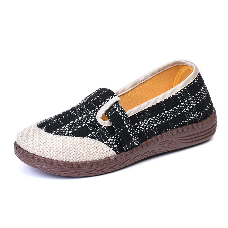 Womens Slip-On Flat Loafers Comfortable Cotton Fabric Casual Shoes Non-Slip Rubber Sole